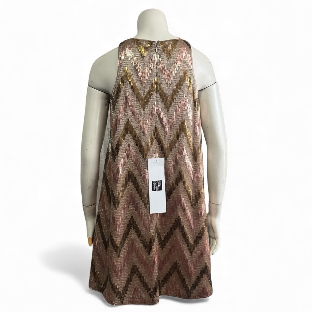 AIDEN MATTOX Rose Gold Chevron Sequin Shift Dress | Cruise Cocktail Glam Party - Picture 4 of 13